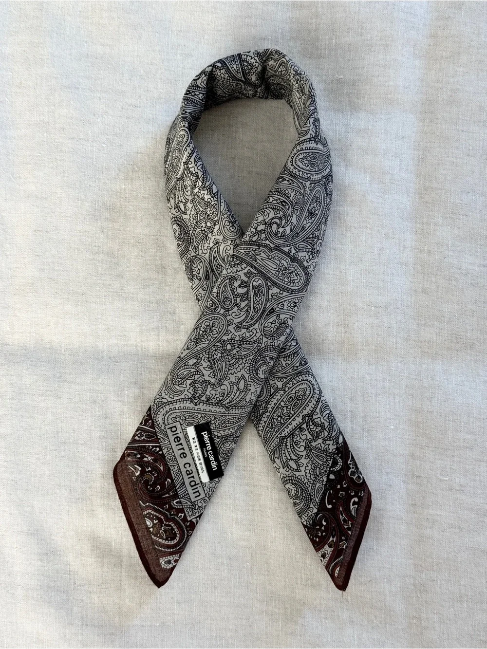 Vintage Pierre Cardin Brown Paisley Cotton Bandana Head Scarf Made in Japan